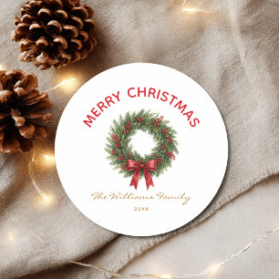 Adesivo Grinalda de Natal Elegante com Laço Vermelho