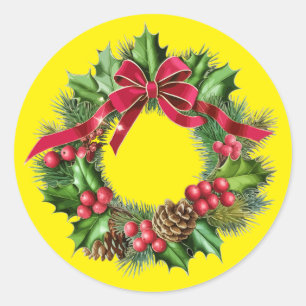 Adesivo Grinalda de Natal Elegante com Laço Vermelho, Azev