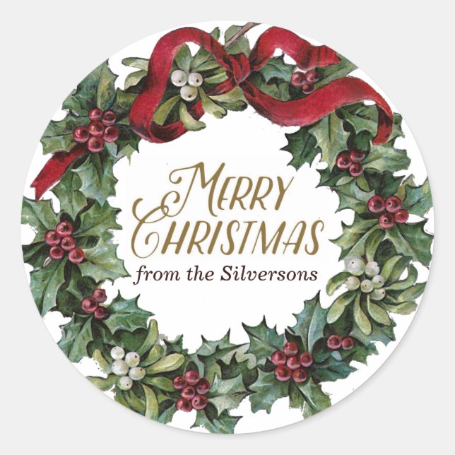 Adesivo Grinalda de Natal Feliz Azevinho Visco Personaliza (Frente)