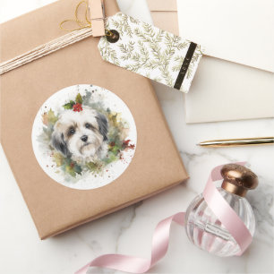 Adesivo Grinalda de Natal Havanese Cachorro Festivo