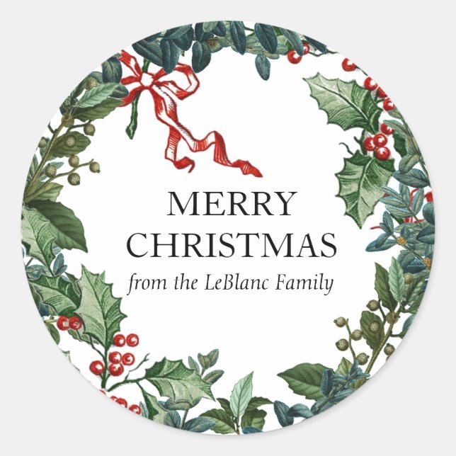 Adesivo Grinalda de Natal Personalizada com Laço Vermelho  (Frente)