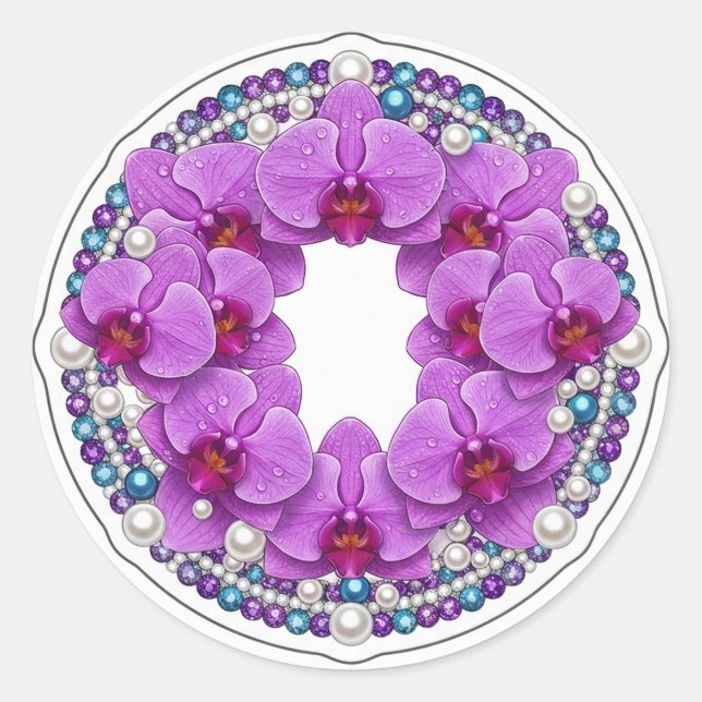 Adesivo Grinalda de Orquídea Roxa para Casamento (Frente)