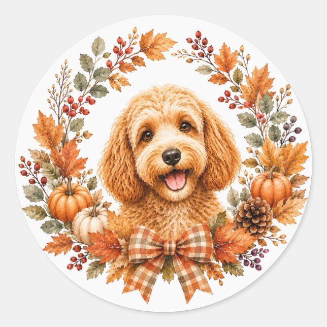 Adesivo Grinalda de Outono de Cockapoo (Frente)