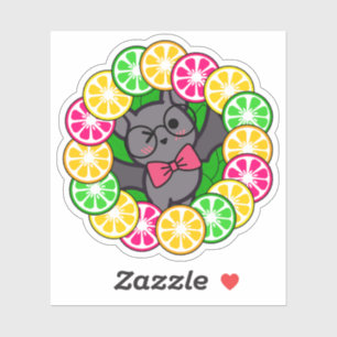 Adesivo Grinalda de Toranja Rosa e Citros Kawaii Morcego