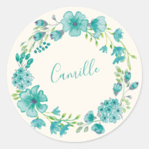 Grinalda Floral Aqua Verde Nome Personalizado Prim