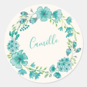Adesivo Grinalda Floral Aqua Verde Nome Personalizado Prim