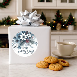 Adesivo Grinalda Floral Azul Teal Escuro Elegante de Natal