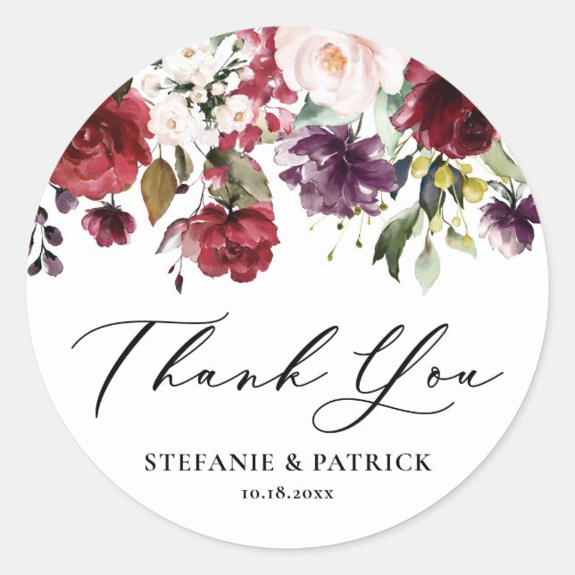 Adesivo Grinalda Floral de Aquarela Vermelha e Roxa Obriga (Frente)