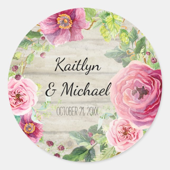 Adesivo Grinalda floral de madeira rústica da peônia (Frente)