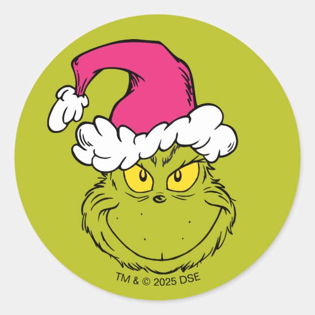 Adesivo Grinch com Chapéu de Papai Noel Rosa (Frente)