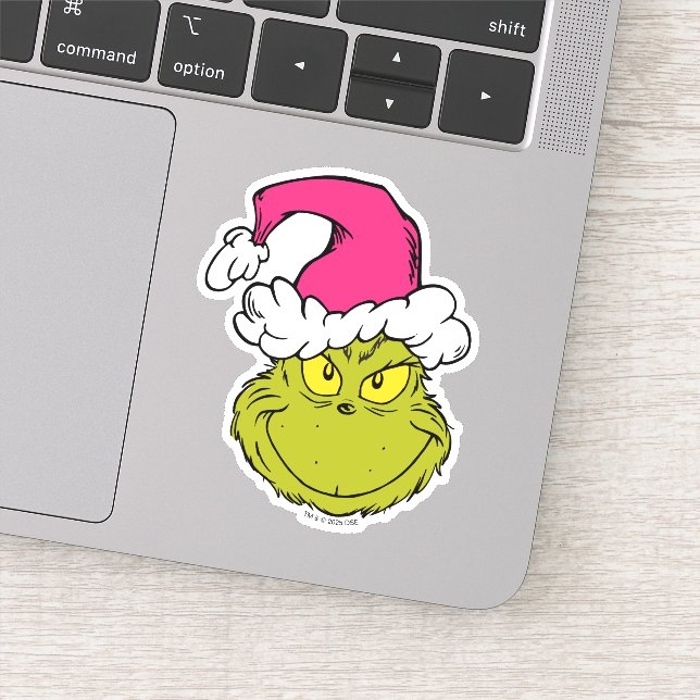 Adesivo Grinch com Chapéu de Papai Noel Rosa (Detalhe)