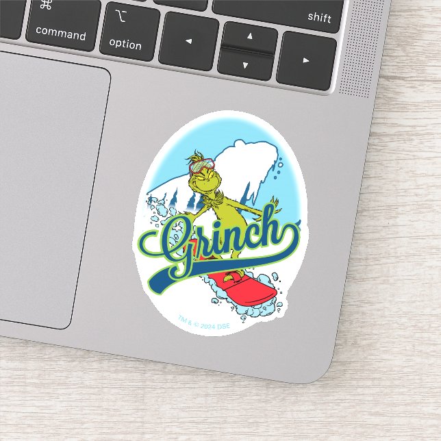 Adesivo Grinch fazendo snowboarding (Detalhe)