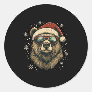 Adesivo Grizzly Bear Chapéu de Papai Noel Engraçado Fofinh