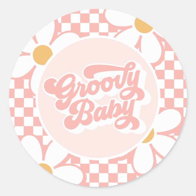 Adesivo Groovy Baby Pink Check Daisy (Frente)