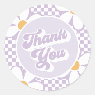 Adesivo Groovy Baby Purple Daisy Checker Obrigado