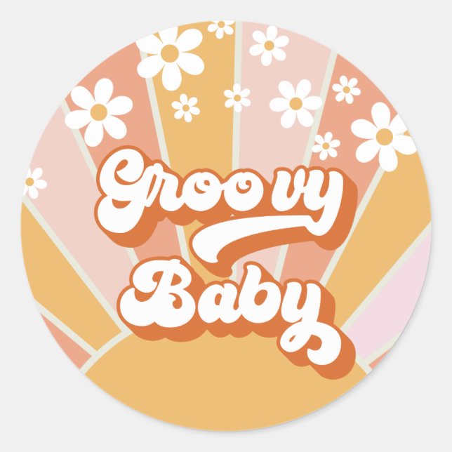 Adesivo Groovy Baby Retro Sunshine Hippie Chá de fraldas (Frente)