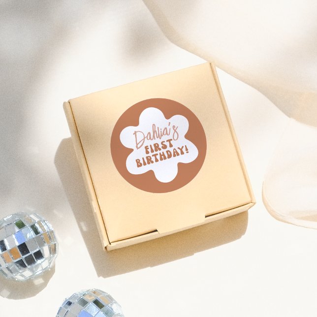 Adesivo Groovy Boho Daisy - Festa de primeiro aniversario  (Criador carregado)