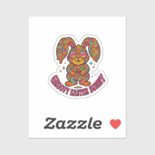 Adesivo Groovy Bunny Hippie Retro Páscoa Psicodélico