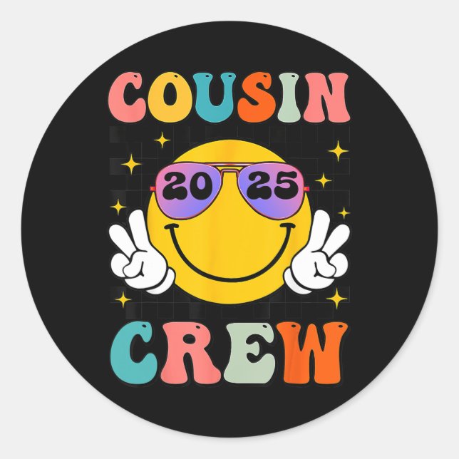 Adesivo Groovy Cousin Crew 2025 Summer Vacation Beach Fami (Frente)