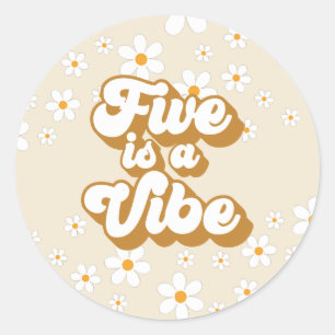 Adesivo Groovy Five é um Vibe retro Daisy 5º Aniversário