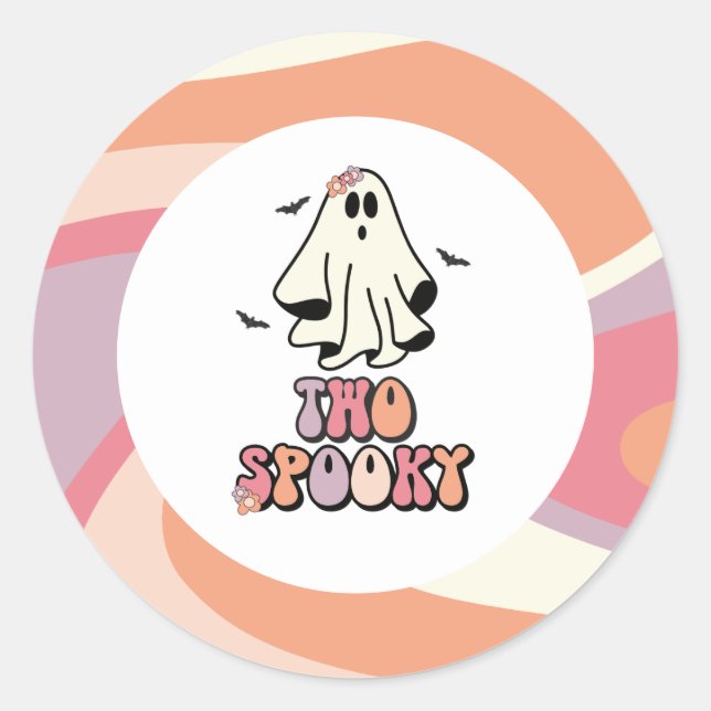 Adesivo Groovy Ghost retro Halloween Dois Aniversário Spoo (Frente)