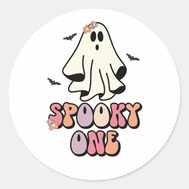 Adesivo Groovy Ghost retro Halloween Spooky Um Aniversário (Frente)