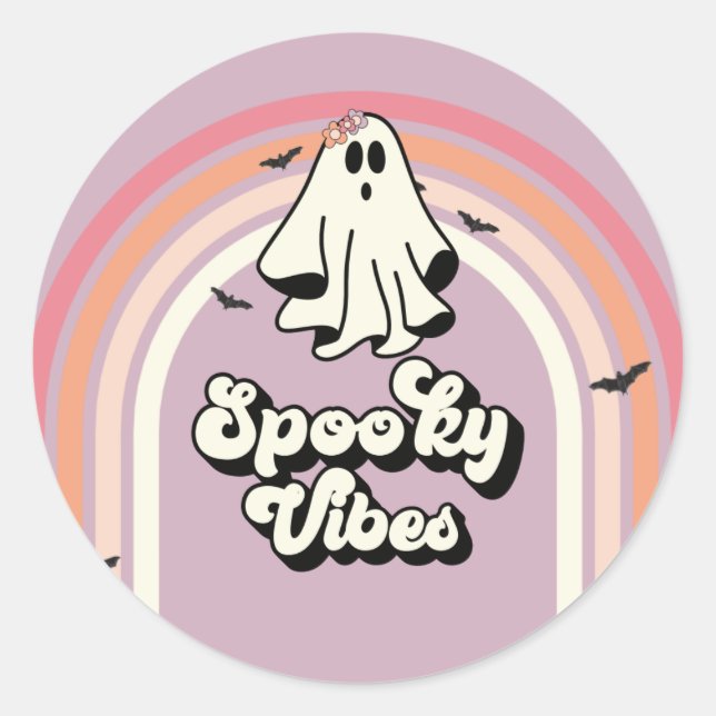 Adesivo groovy Ghost retro Halloween Spooky Vibes Aniversá (Frente)