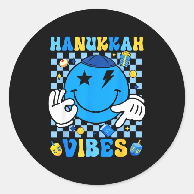Adesivo Groovy Hanukkah Vibes Chanukah Pajama Happy Hanukk (Frente)