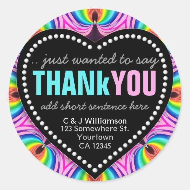 Adesivo Groovy Happy Neon, Divertido, Obrigado, Pau Redond (Frente)