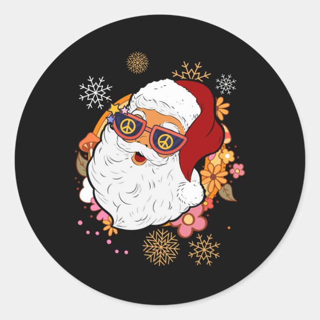 Adesivo Groovy Hippie Santa Claus - Símbolo Floral da Paz (Frente)