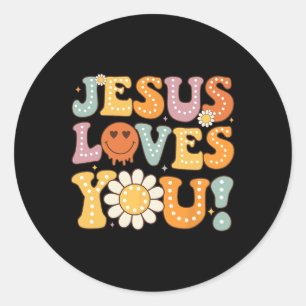 Adesivo Groovy Jesus ama Vocês Crianças Mulheres Fé Religi