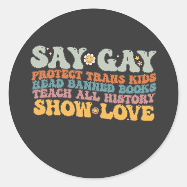 Adesivo Groovy LGBT Say Gay Protect Kids Trans Leia Livros (Frente)