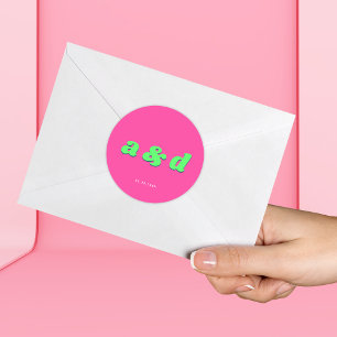 Adesivo Groovy Monograma Verde limão de Teal Cor-de-Rosa