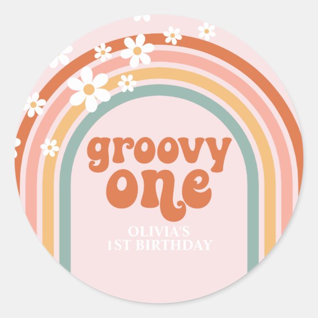 Adesivo Groovy One margarida boho floral arco-íris 1º aniv (Frente)