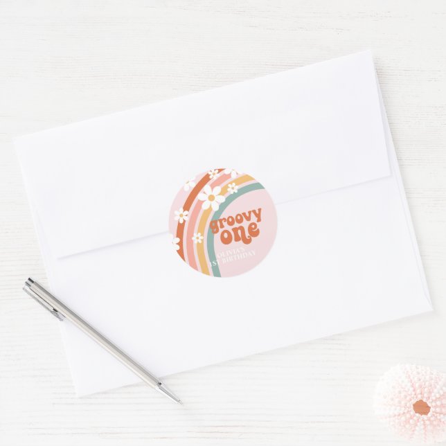 Adesivo Groovy One margarida boho floral arco-íris 1º aniv (Envelope)
