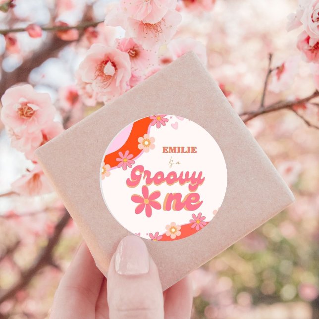 Adesivo Groovy One Party Boho Retro Daisy (Criador carregado)