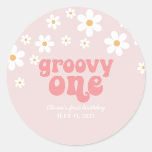 Adesivo Groovy One Retro daisy boho floral primeiro aniver
