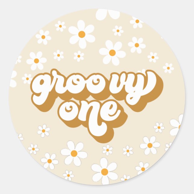 Adesivo Groovy One Retro Daisy primeiro aniversario (Frente)
