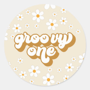 Adesivo Groovy One Retro Daisy primeiro aniversario