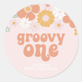 Adesivo Groovy One Retro Floral primeiro aniversário
