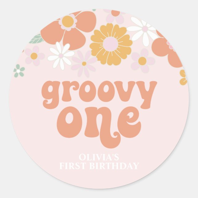 Adesivo Groovy One Retro Floral primeiro aniversário (Frente)