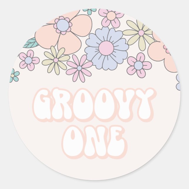 Adesivo Groovy One Retro Pastel Floral primeiro aniversari (Frente)