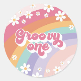 Adesivo Groovy One Retro Rainbow primeiro aniversario