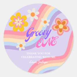 Adesivo Groovy One Retro Rainbow primeiro aniversario