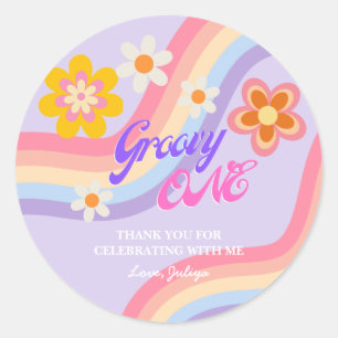 Adesivo Groovy One Retro Rainbow primeiro aniversario