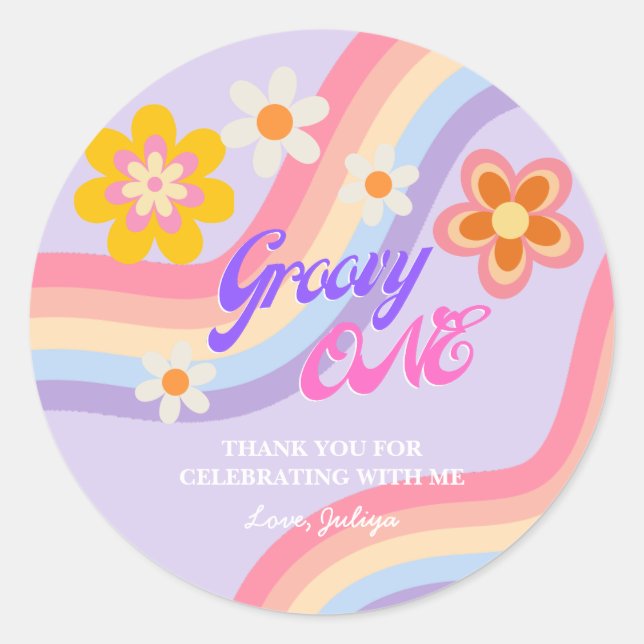 Adesivo Groovy One Retro Rainbow primeiro aniversario (Frente)