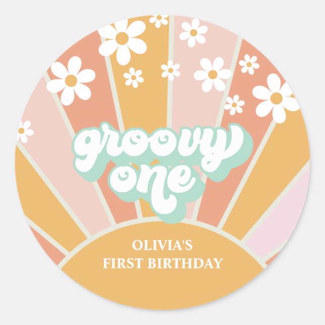 Adesivo Groovy One Retro Sunshine margarida boho (Frente)