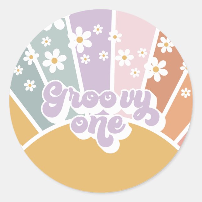 Adesivo Groovy One Retro Sunshine Rainbow Daisy (Frente)