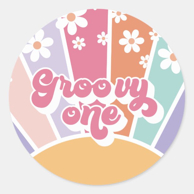 Adesivo Groovy One Retro Sunshine Rainbow Daisy (Frente)