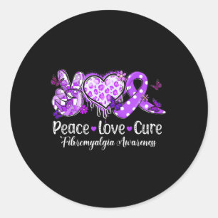 Adesivo Groovy Peace Love Cure Purple Ribbon Fibromialgia